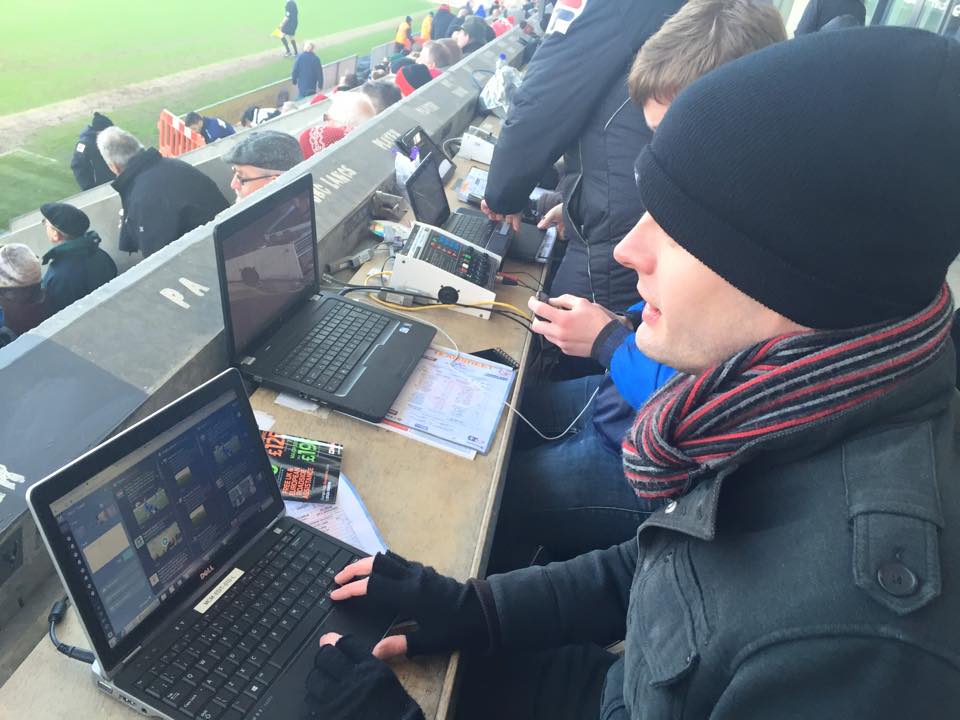  News and sport reporter Adam at a cold football ground (still the best job ever) Pic by @jabberingjourno 
