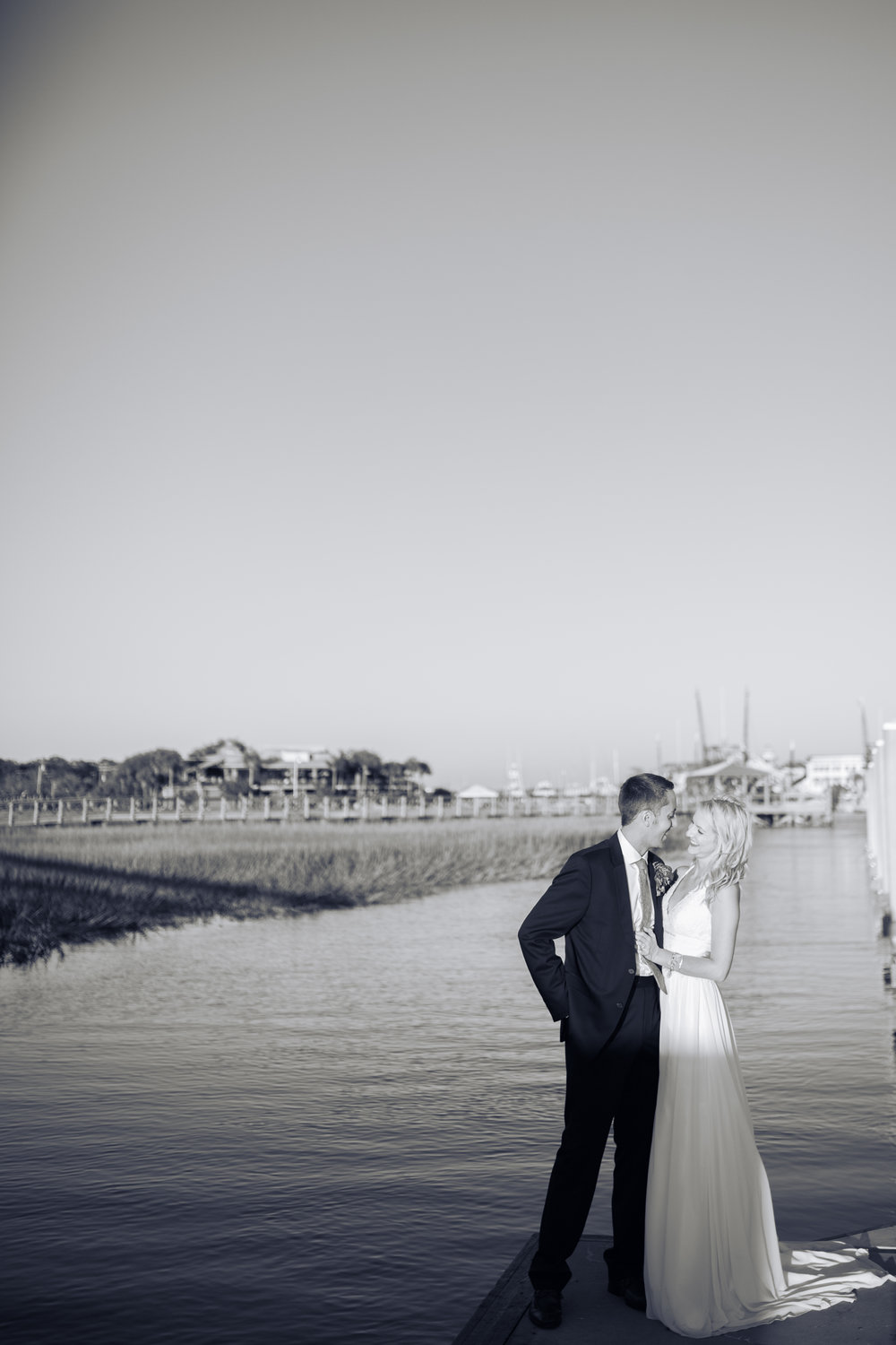 Bride and Groom B&W Picture in the Low Country