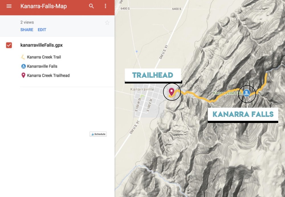 Interactive Map on Google of Kanarra Creek Trail