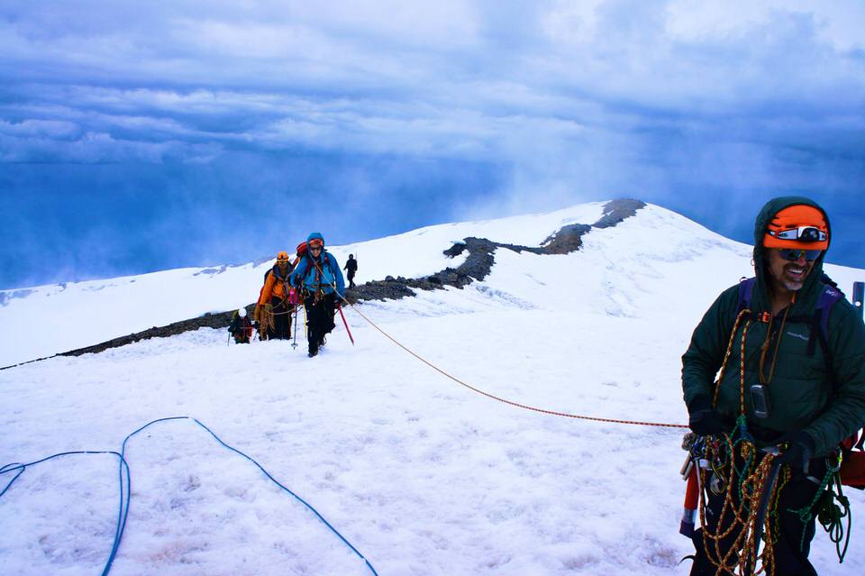Roped up at the summit of Mount Rainier