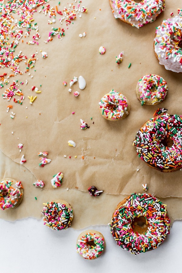 Buttermilk Baked Doughnuts with Vanilla + Chocolate Glaze | edibleperspective.com #glutenfree