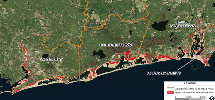 A total of 341 structures along the south coast of Rhode Island, including about 28 miles of moderately developed coast in the towns of Westerly, Charlestown, South Kingstown and Narragansett, have been identified by the Army Corps of Engineers for its fortification program. (ACE)