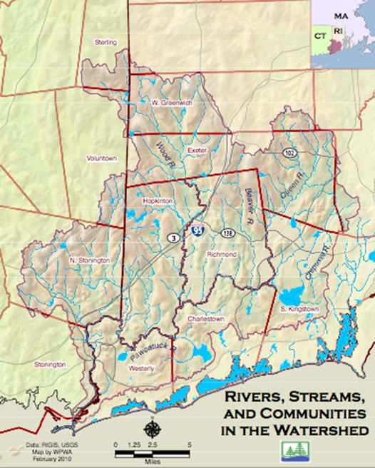 The Pawcatuck Basin Aquifer System, the sole source of drinking water for many residents of southern Rhode Island and eastern Connecticut, is within the Wood-Pawcatuck watershed. (WPWA)