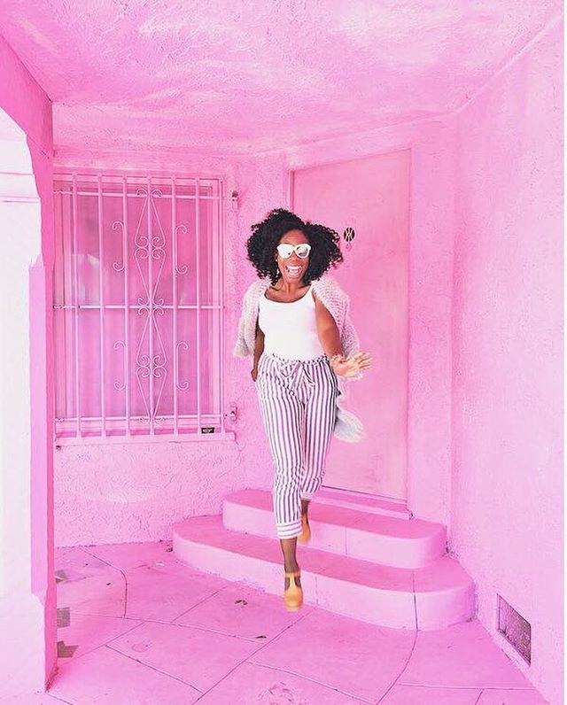 Jumpin' into the weekend all ready and ish! Photo by @hazelnutphoto #thepinkhouse #pinkparty #itstheweekendbaby #bighairdontcare house painted by @themostfamousartist
