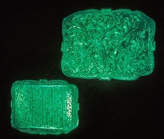 The Mogul Mughal Emerald, one of the largest emeralds in the world weighing 217.80 carats and stands at 10 cm high.