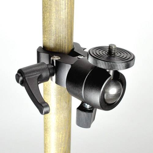 Pole Camera Clamp affixed to wooden pole