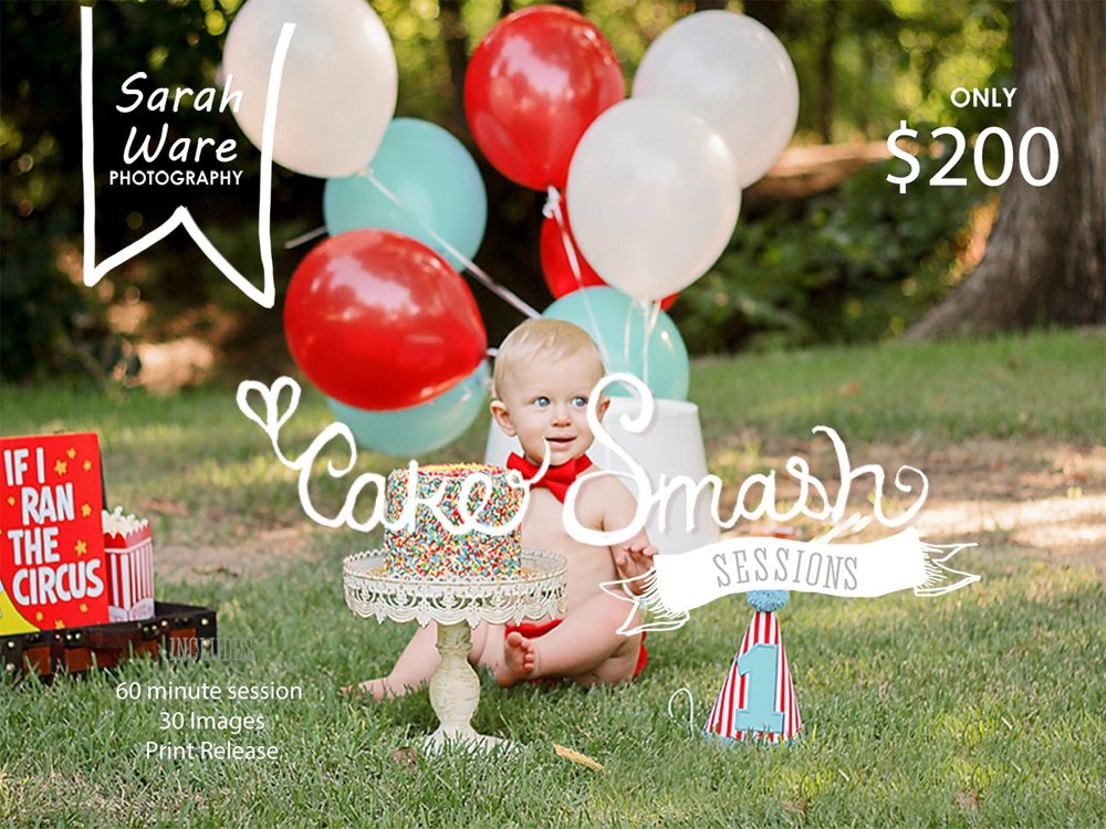 Cake Smash Session on Location at the Grapevine Botanical Gardens. For a session like this please email me swp@sarahwarephotography.com