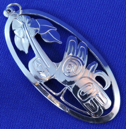 Silver Haida Hummingbird Cut-out Pendant by Ding Hutchingson