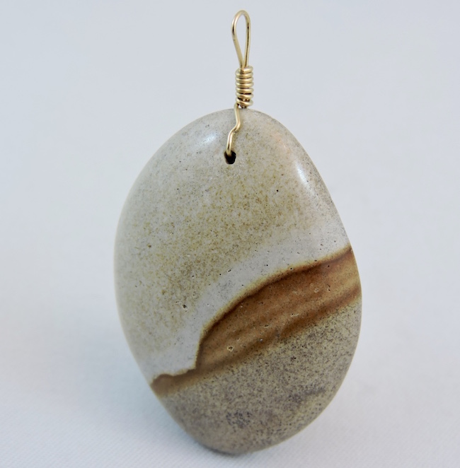 Serenity Stone Jewellery Pendant in Gold Plated Wire from Haida Gwaii