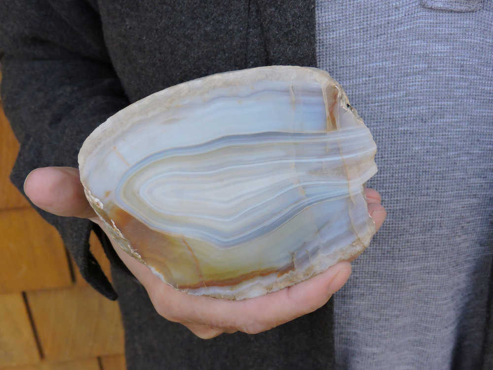 A blue and yellow fortification agate from Dutes' private collection. Dutes hopes to house his collection in a local museum or educational institution on the islands.&nbsp;