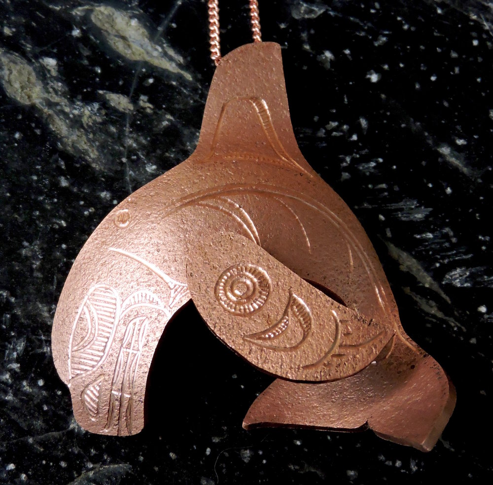 Haida Killer Whale Copper Pendant:&nbsp; http://www.crystalcabingallery.com/shop/haida-jewellery/haida-killer-whale-copper-pendant &nbsp;