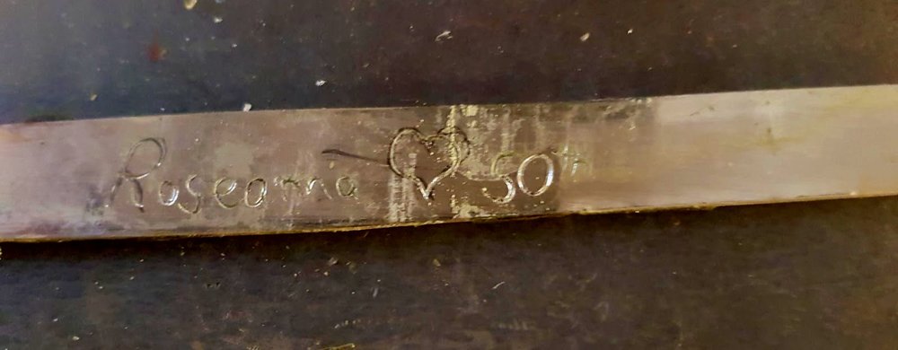 Personalized inscription added to the bracelet in progress by Carmen Goertzen. This is a photo of the bracelet in initial carving stage before it has been polished and finished.