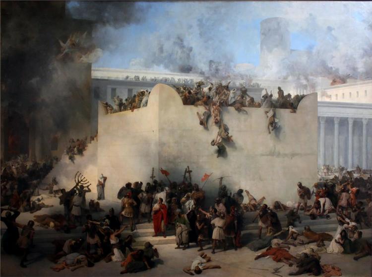 The destruction of Jerusalem by the Romans in AD 70.