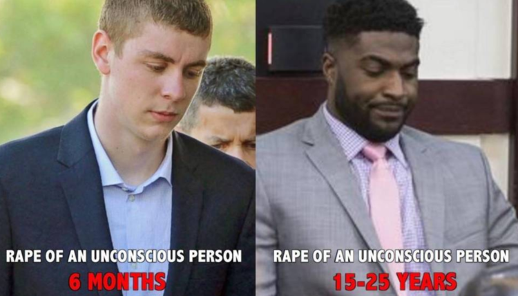 Popular memes like this one compare Brock Turner and Cory Batey, a former Vanderbilt football player, who is expecting 15-25 years in prison for a similar crime.