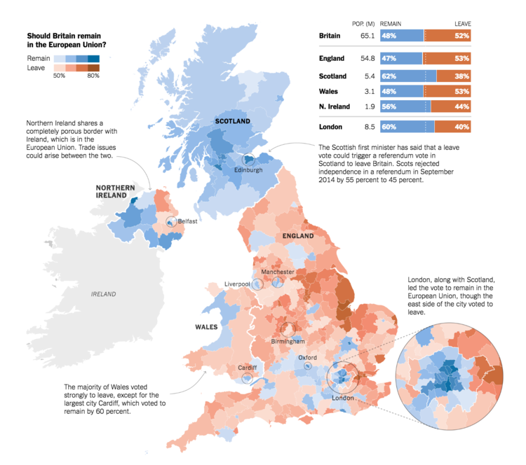 How the U.K. voted in the E.U. referendum, via The New York Times