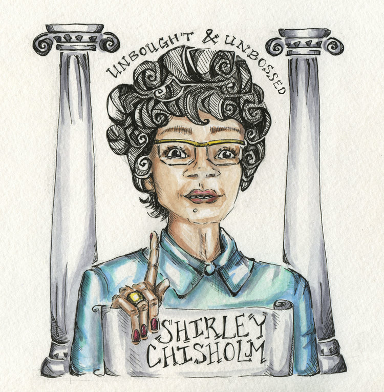 Shirley Chisholm, by illustrator and Short Version contributor Luna Adler. 