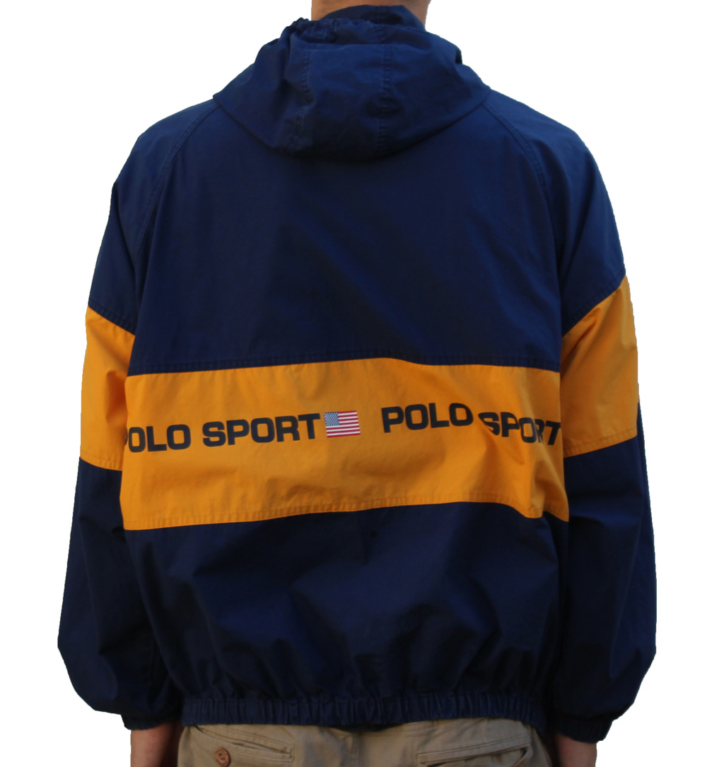 Vintage Polo Sport Spell Out Navy / Mustard Light Hooded Jacket (Size L ...