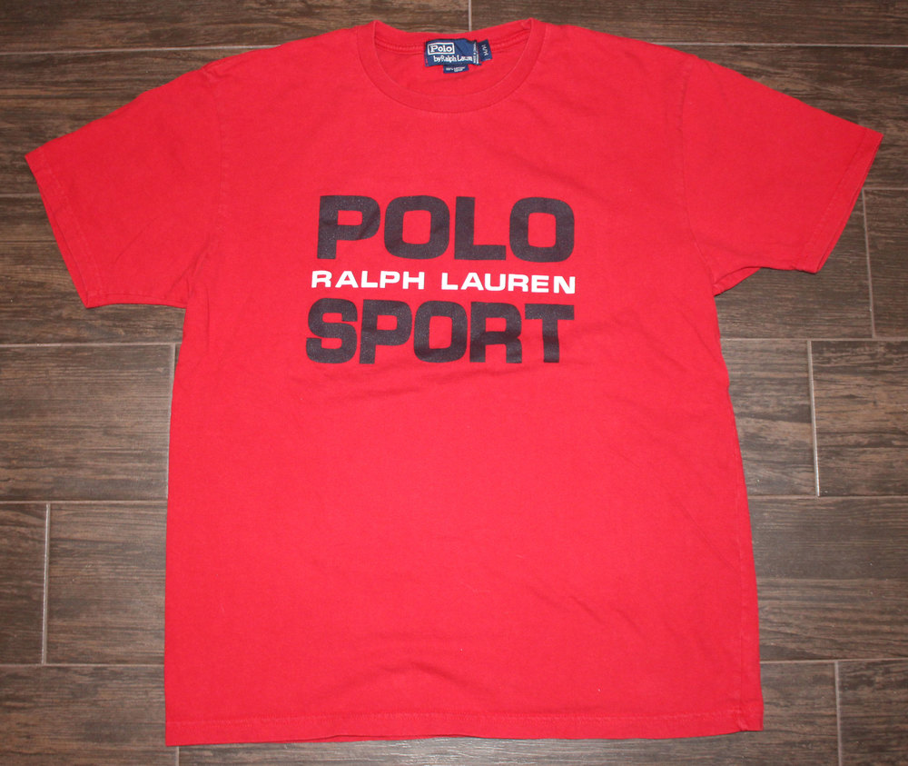Vintage Polo Sport Ralph Lauren Red/Black Spell Out Logo T Shirt (Size ...