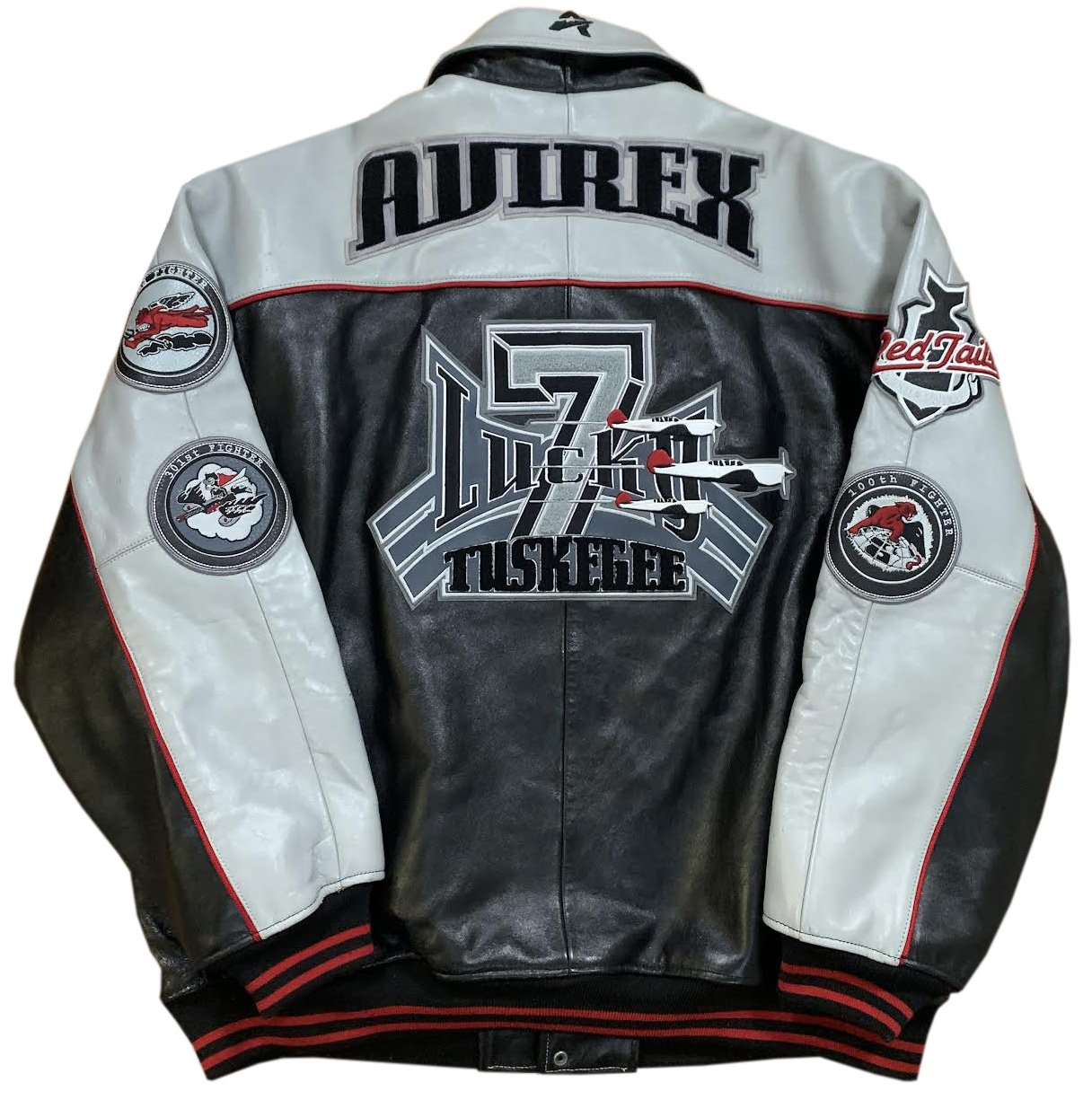 Vintage Avirex Lucky 7 Tuskegee Black/ Gray Leather Jacket (Size XXXXL ...