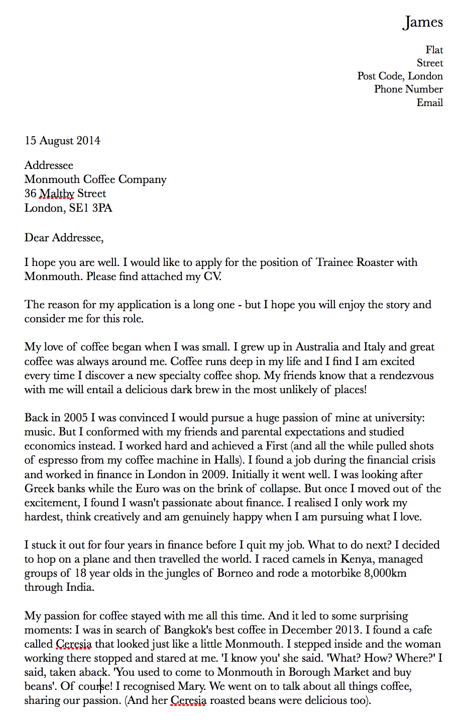 how to make cover letter for coffee shop