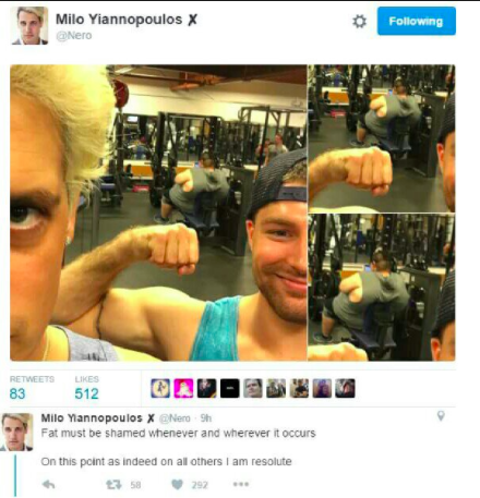 Milon tweetti jossa hän pilkkasi lihavaa ihmistä salilla...