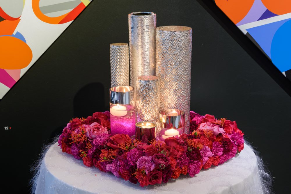 Entry focal point table with floral and candles