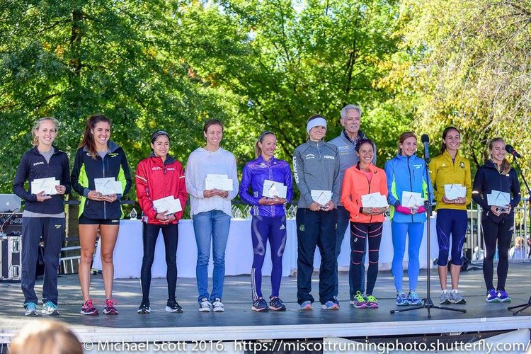 Not winning - that honor goes to my training partner Emily Sisson - here, I'm 10th and happy to be on the podium!