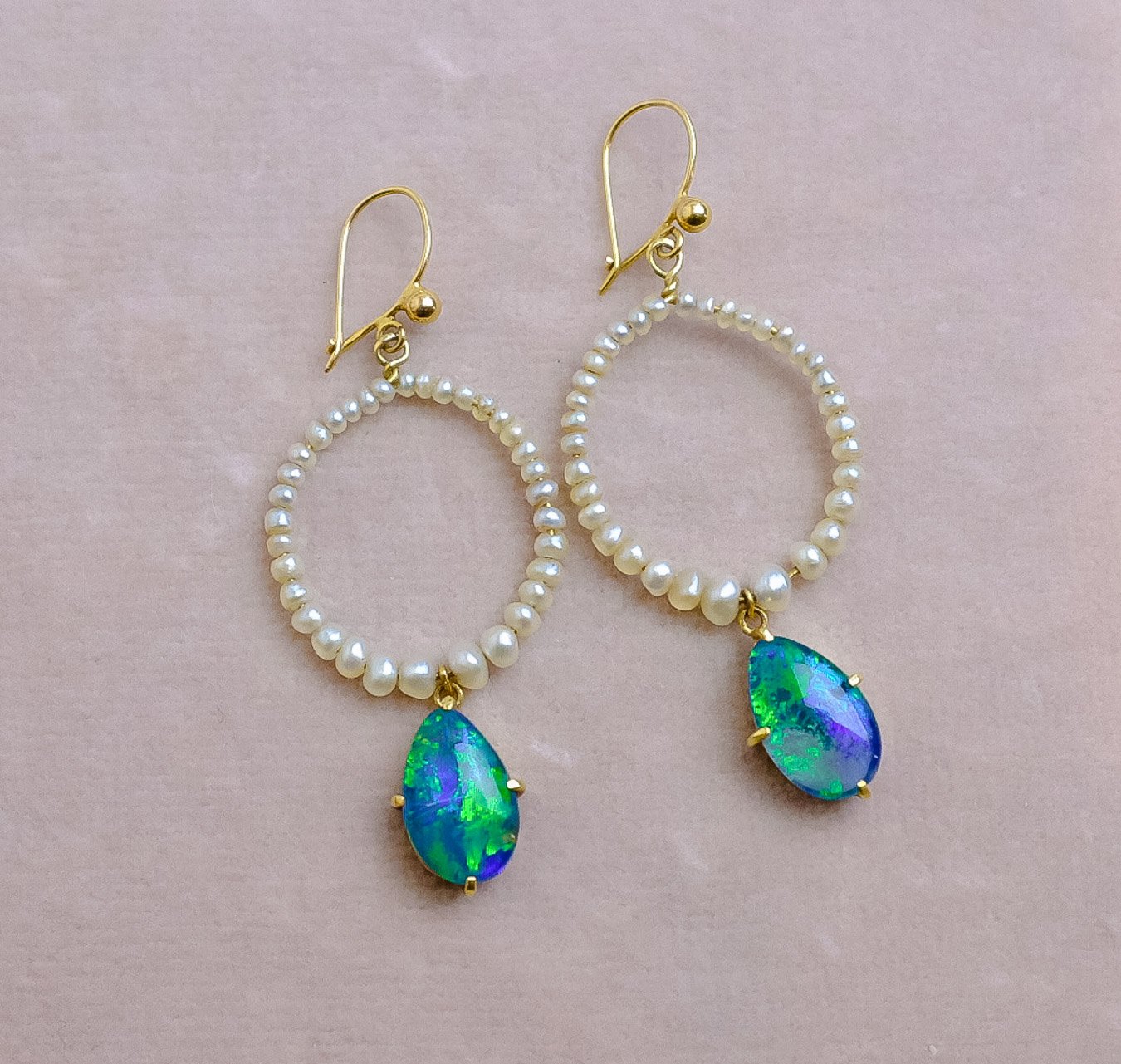 Antique Edwardian Opal and Pearl Earrings in 9ct & 18ct Yellow Gold ...