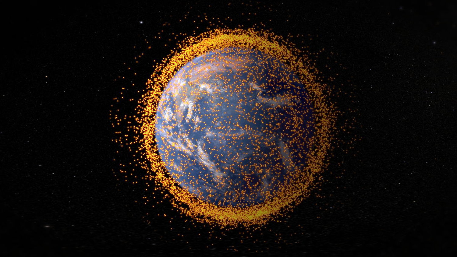 Graphic showing the cloud of space debris that currently surrounds the Earth. - Image Credit: NASA’s Goddard Space Flight Center/JSC