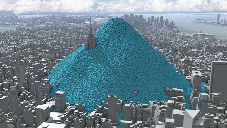   In 2010 New York City added 54 million metric tons of carbon dioxide (equivalent) to the atmosphere.  This image shows the daily emissions - 148,903 tons a day