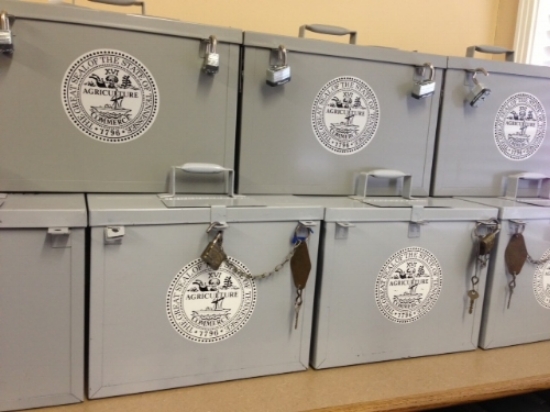 Provisional ballot boxes in Hardeman County. Photo courtesy of the Hardeman County Election Commission.