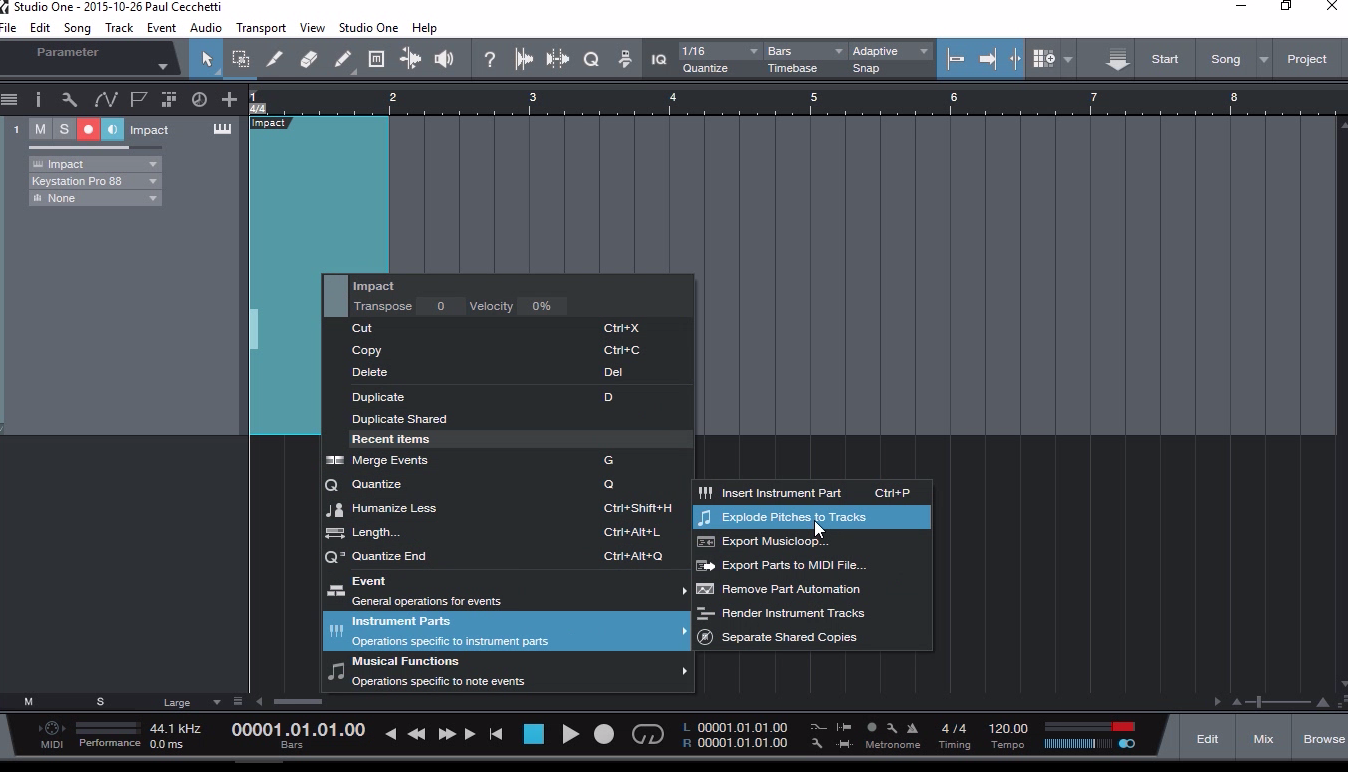  Now right click on the MIDI event and Click: Instrument Parts > Explode Pitches To Tracks 