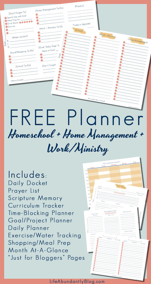 Need a printable planner that's PERFECT for homeschooling AND home management AND working from home or ministry obligations? And you want it to be pretty and free? You've found it! It includes an awesome daily docket to keep EVERYTHING in one place!