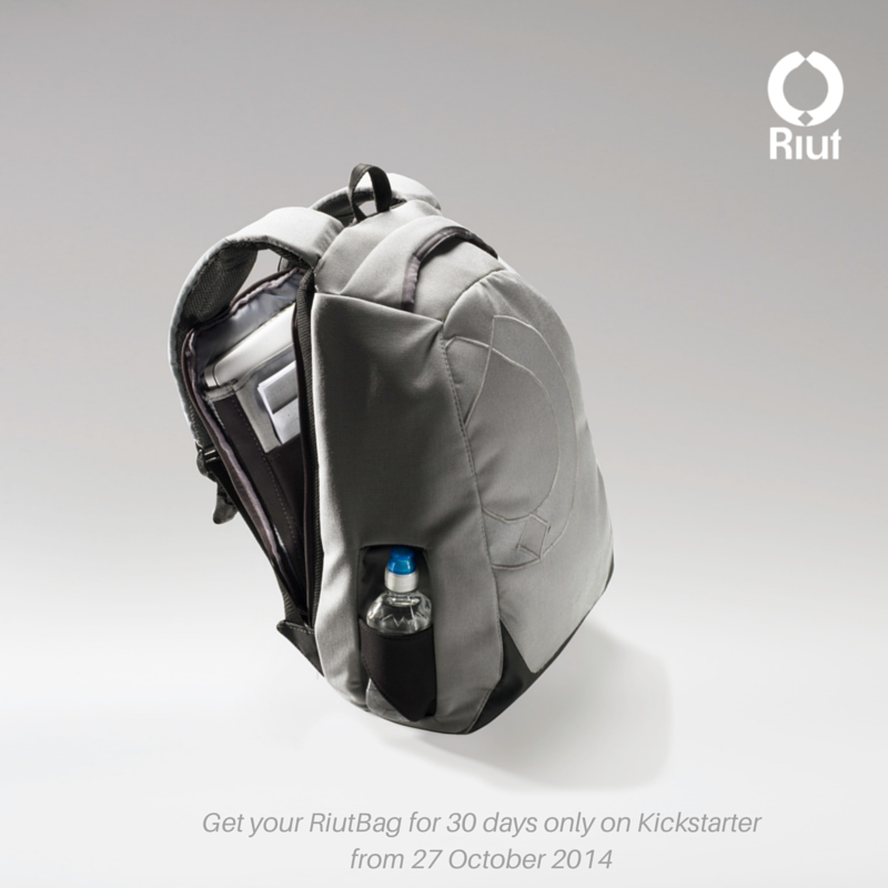 RiutBag prototype with 15" laptop and bottle holder