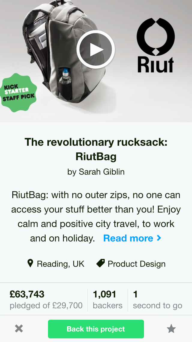 RiutBag 1 second before funded