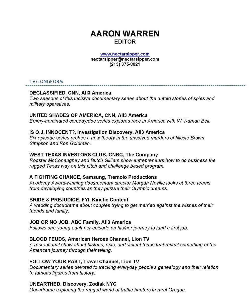 Resume Aaron Warren Editor