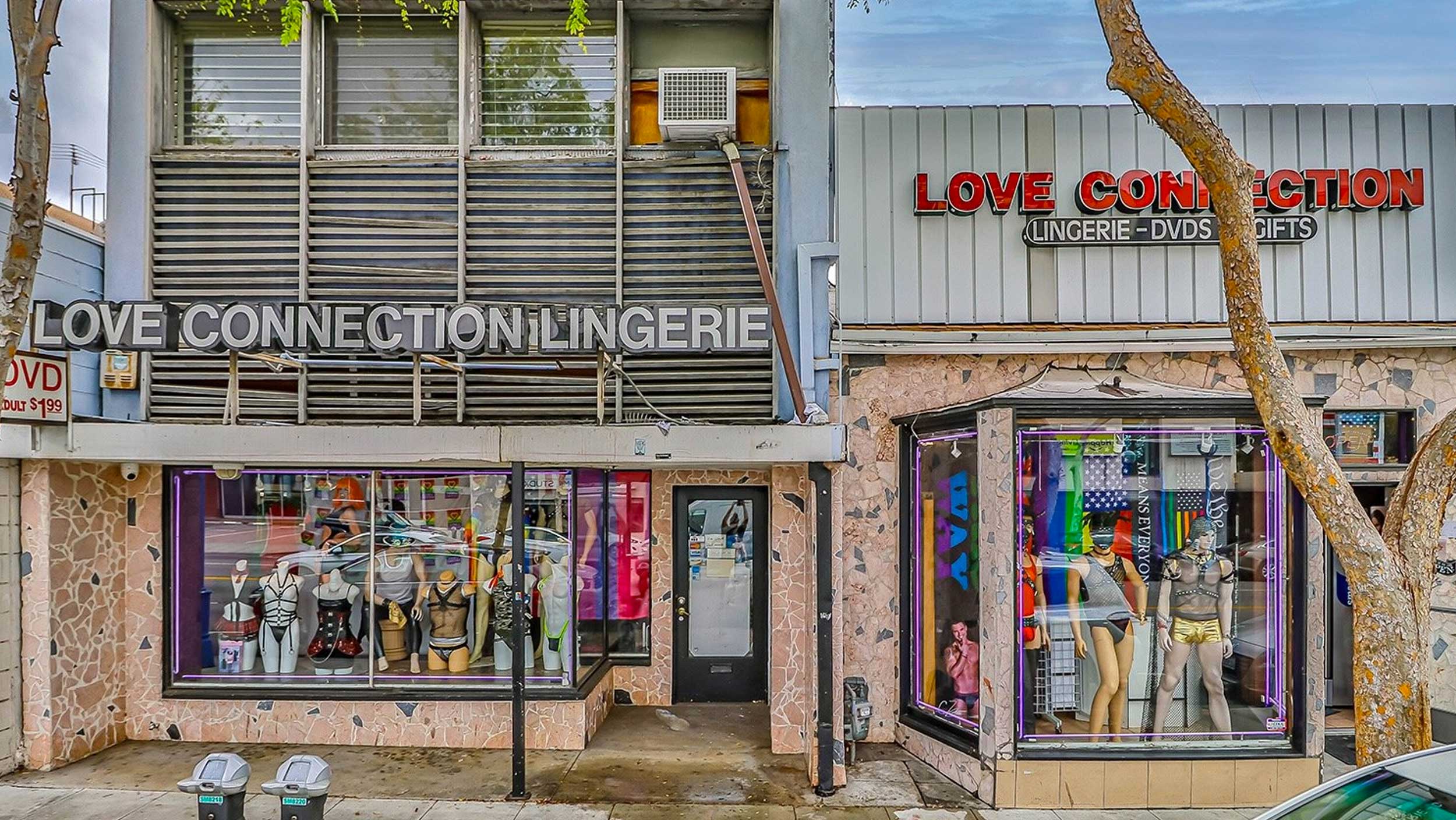 Street-level shot of a lingerie store with colorful displays in West Hollywood.