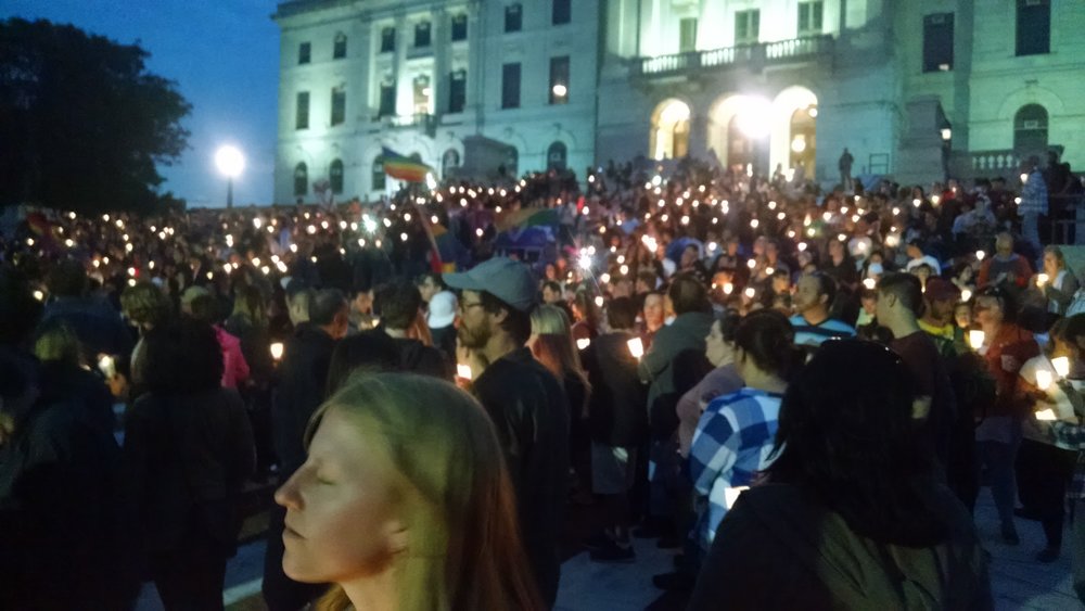 Vigil in Providence after the Pulse nightclub shooting. Photo by Ash Trull.