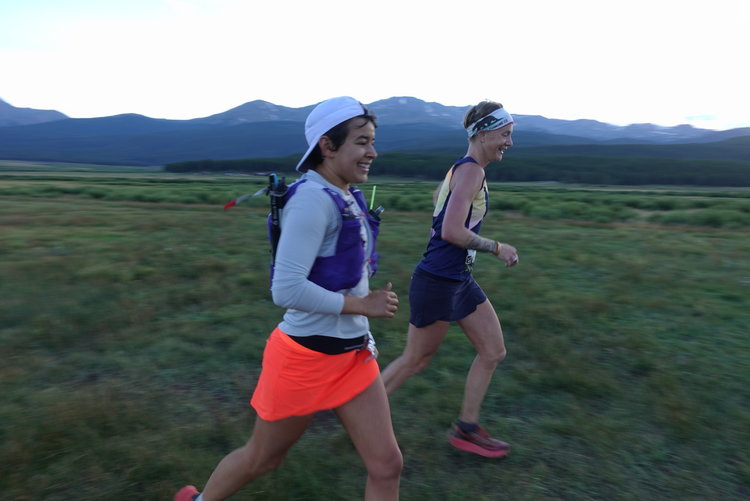 Smiling happy girls rocking Oiselle skirts. Photo by Sufferfest Beer!