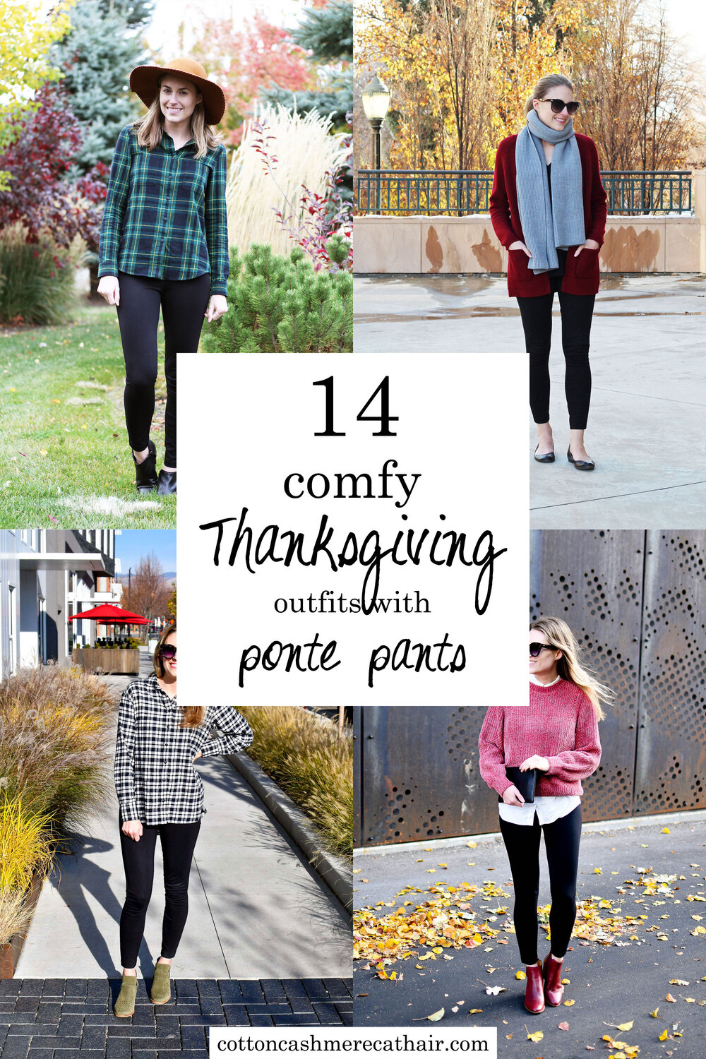 comfy casual Thanksgiving outfit ideas with ponte pants