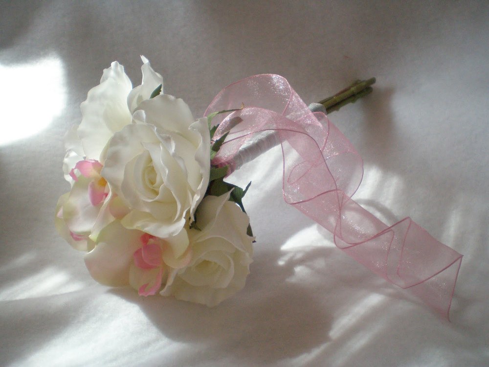 Wedding Flowers Organza & Pearl Rose Bud Ivory White For Bouquets & Buttonholes 