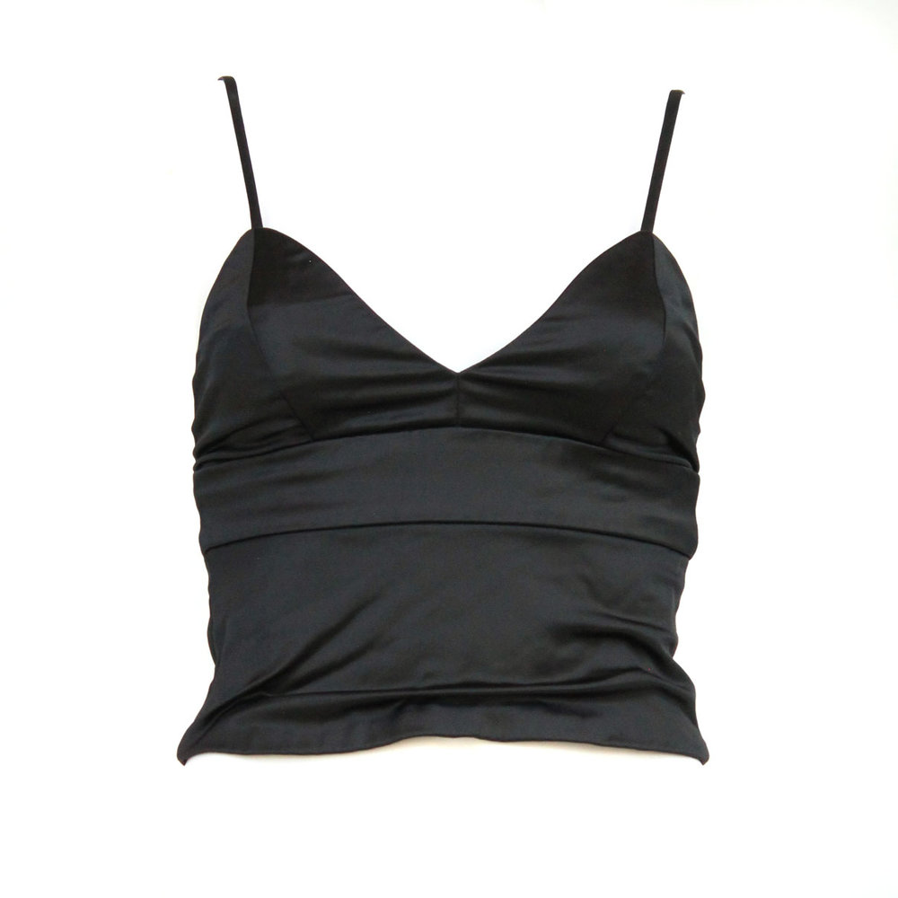 Bardot black shiny crop top with v neck - Size 6 — The OpMarket
