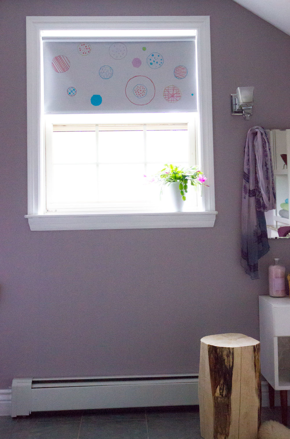 budget roller blind painted with polka dots for girls room