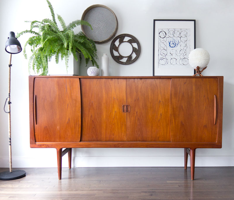 My teak credenza in the living room with simple styling