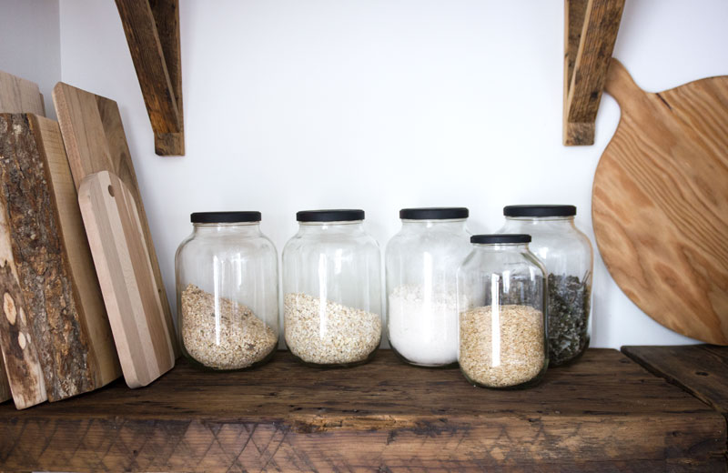 pantry organization and food in glass jars