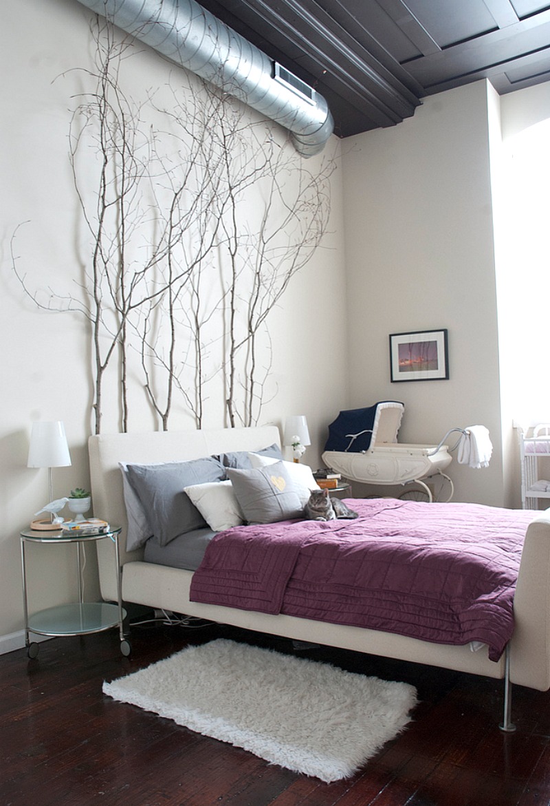 tree branches as headboard