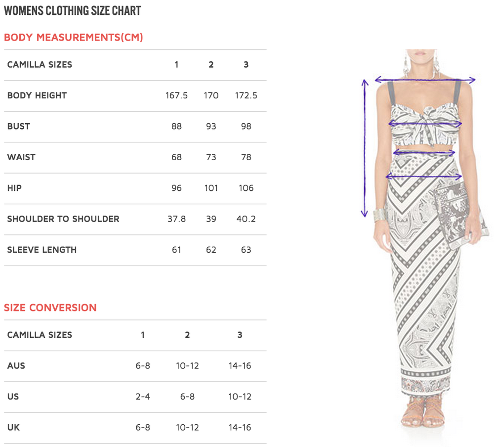 Couture Clothing Size Chart