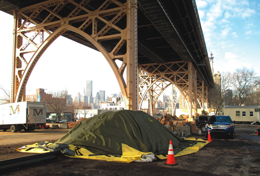 Figure 3: Composting system underneath the Queensborough Bridge (New York, NY)  Image credit: BioCycle.net