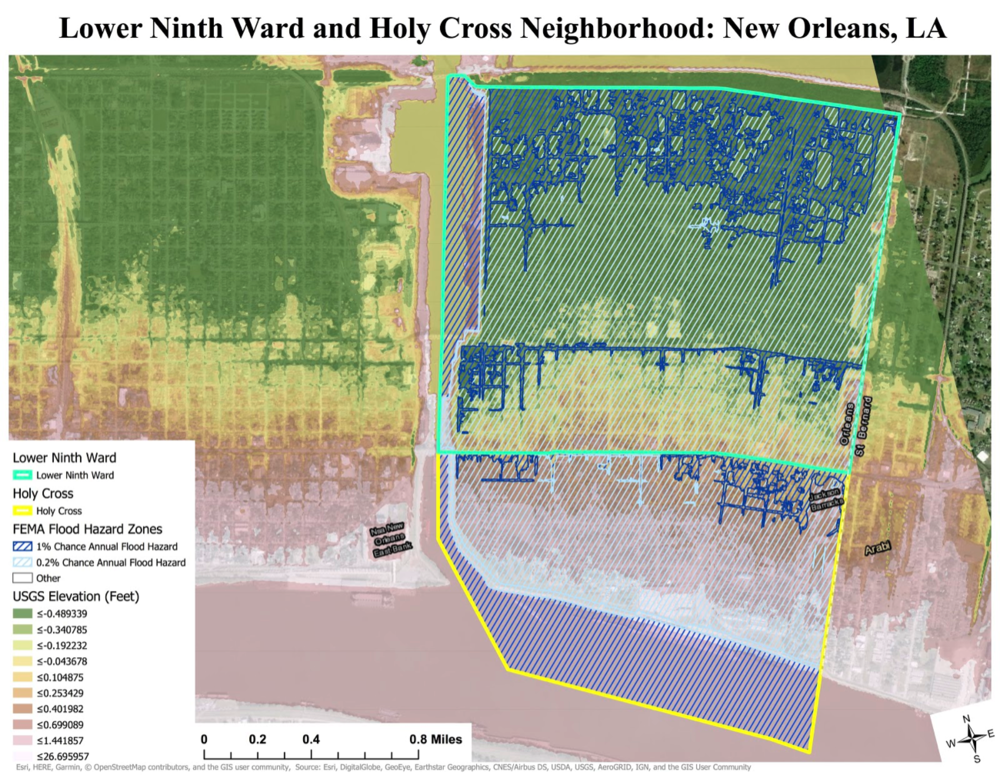 Esri ArcGIS Pro, City of New Orleans, FEMA, USGS, Scale: 1:21,500