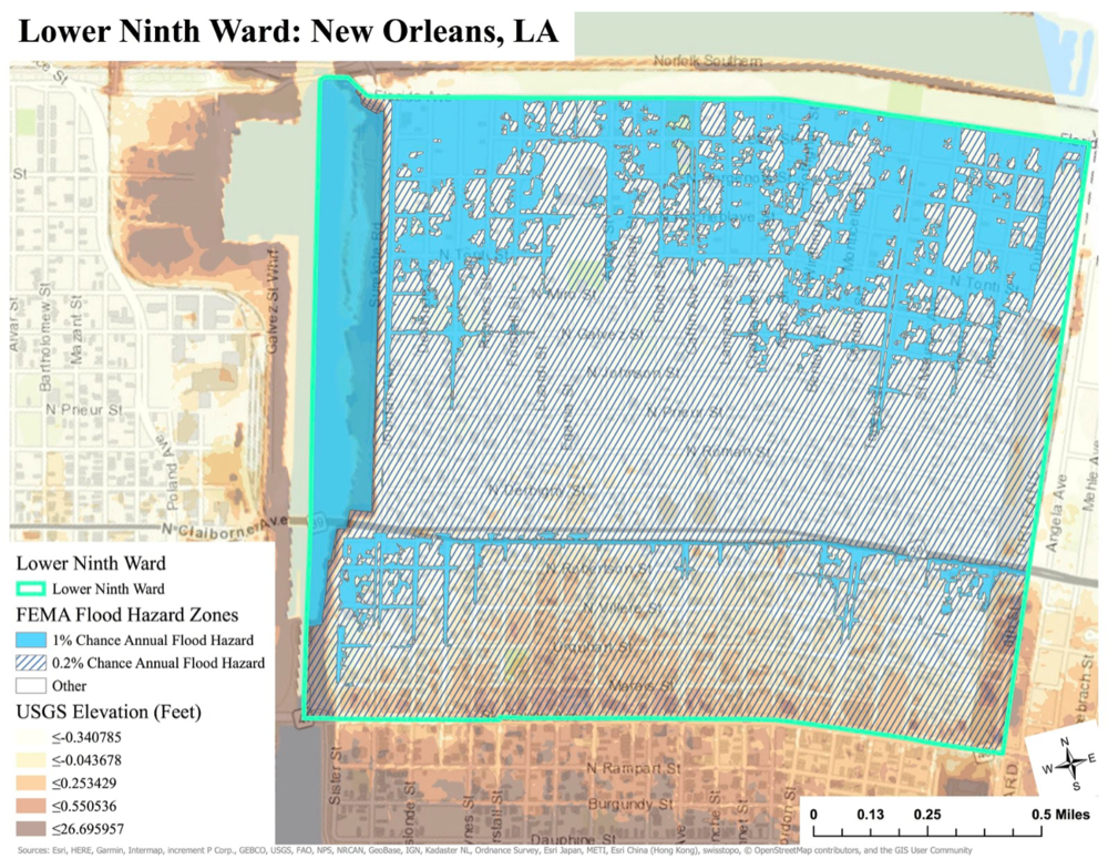 Esri ArcGIS Pro, City of New Orleans, FEMA, USGS, Scale: 1:15,000